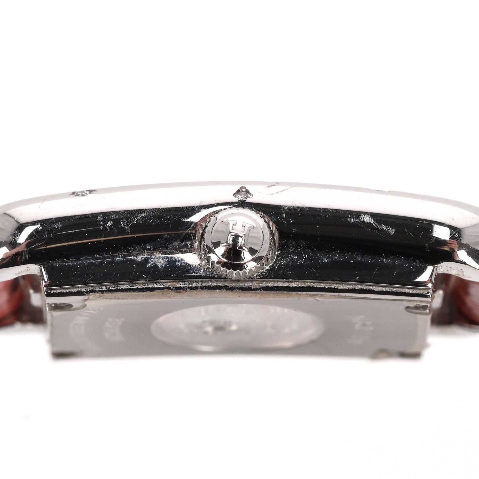 Hermes Diamond Nantucket Watch With Alligator Strap For Sale 3