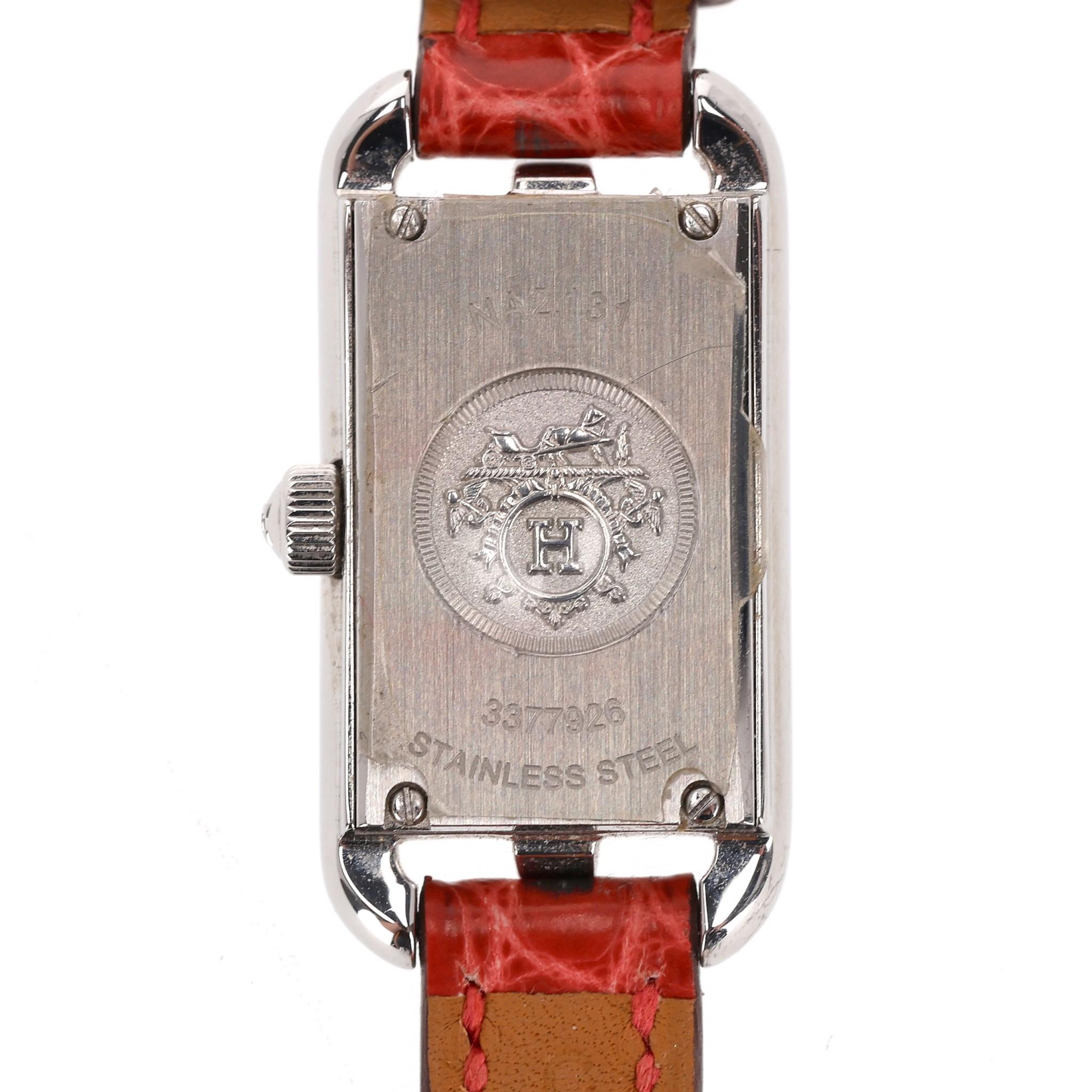 Hermes Diamond Nantucket Watch With Alligator Strap For Sale 4