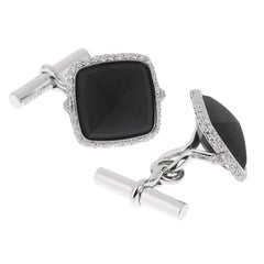 Gemelli Hermes con diamante e onice in oro bianco 18 carati