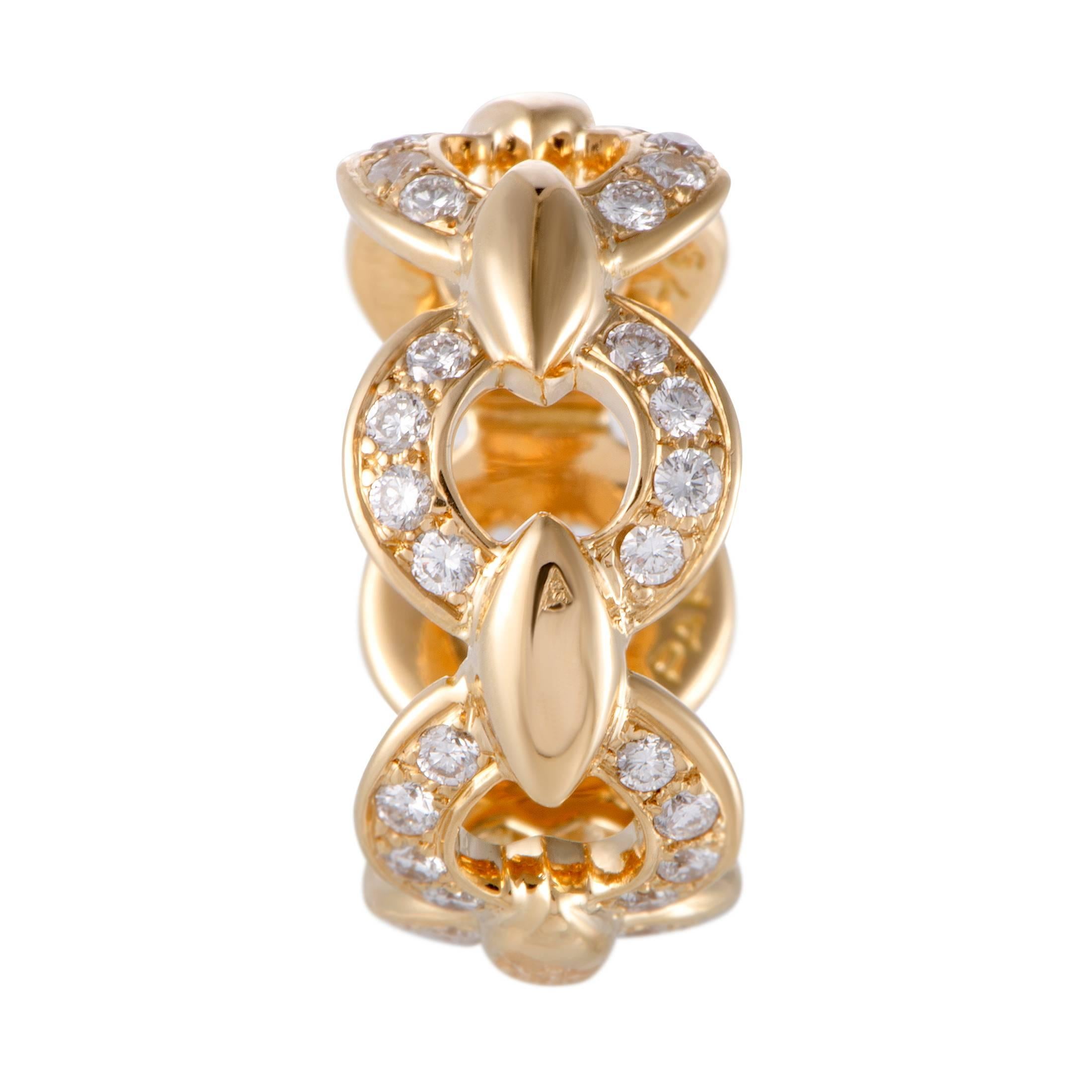 Round Cut Hermes Diamond Pave Yellow Gold Band Ring