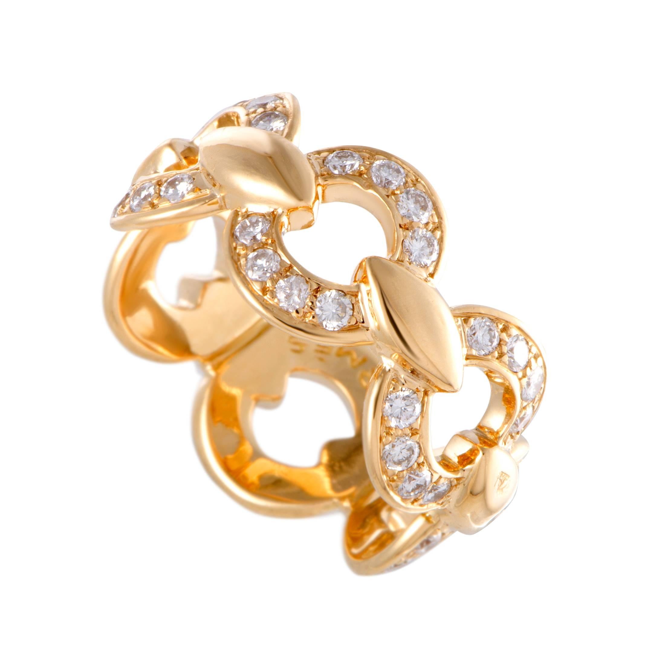 Hermes Diamond Pave Yellow Gold Band Ring