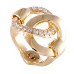 Hermes Diamond Pave Yellow Gold Circle Ring