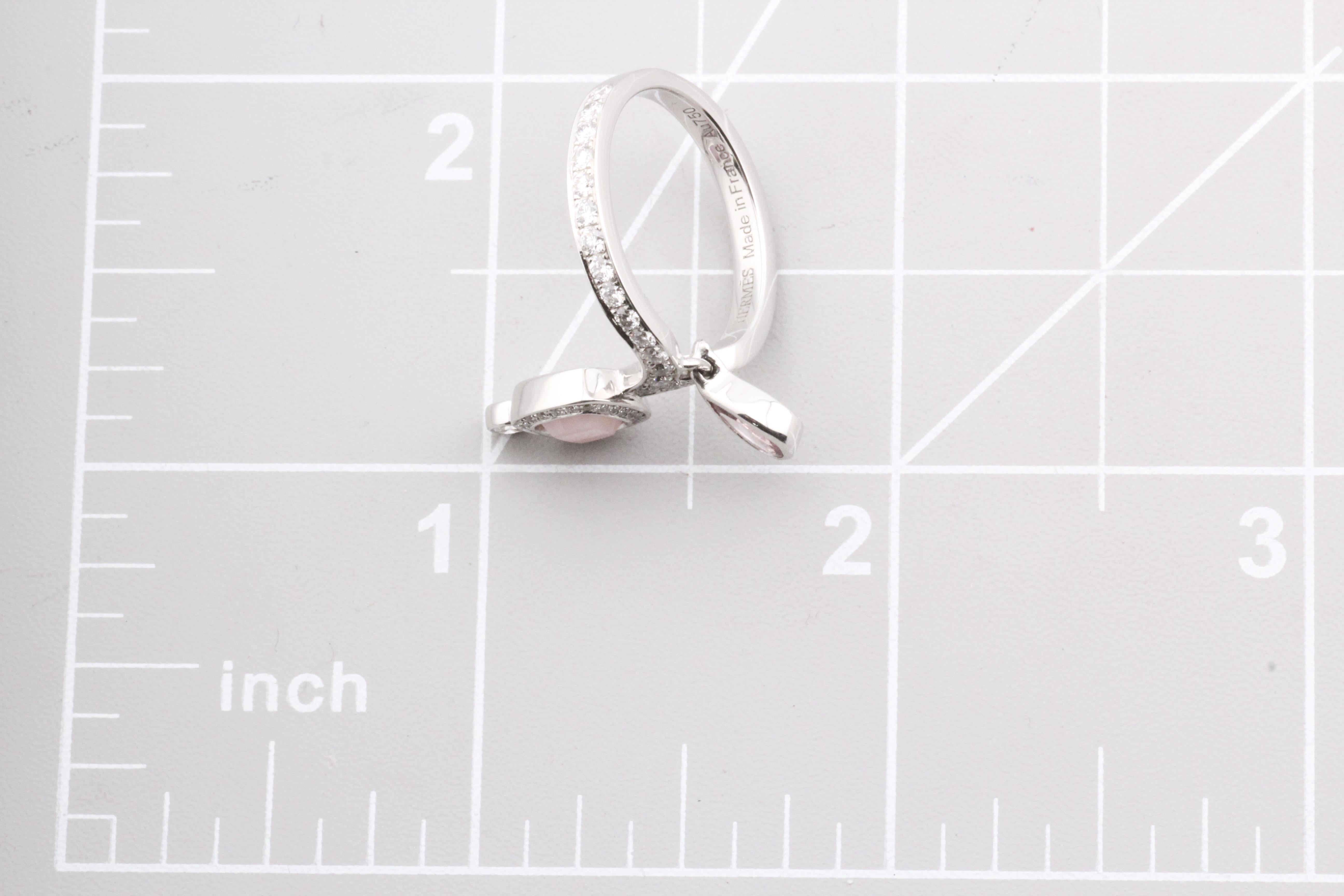Hermes Diamond Pink Opal Tourmaline 18k White Gold Ring Size 5.5 in vendita 5