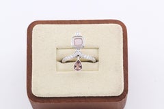 Hermes Diamond Pink Opal Tourmaline 18k White Gold Ring Size 5.5