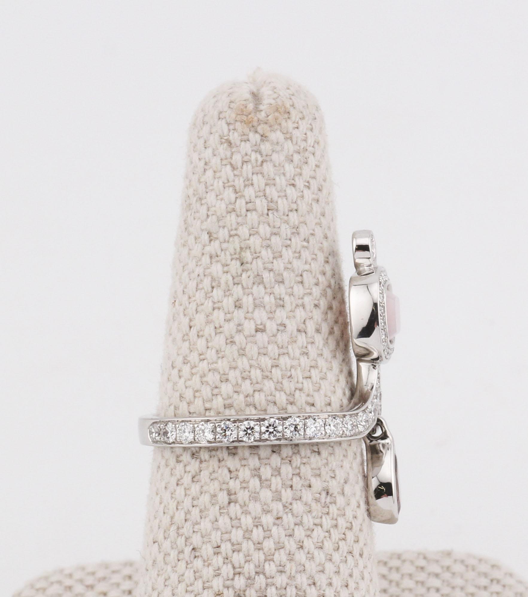 Hermes Diamond Pink Opal Tourmaline 18k White Gold Ring Size 5.5 In condizioni buone in vendita a Simpsonville, SC