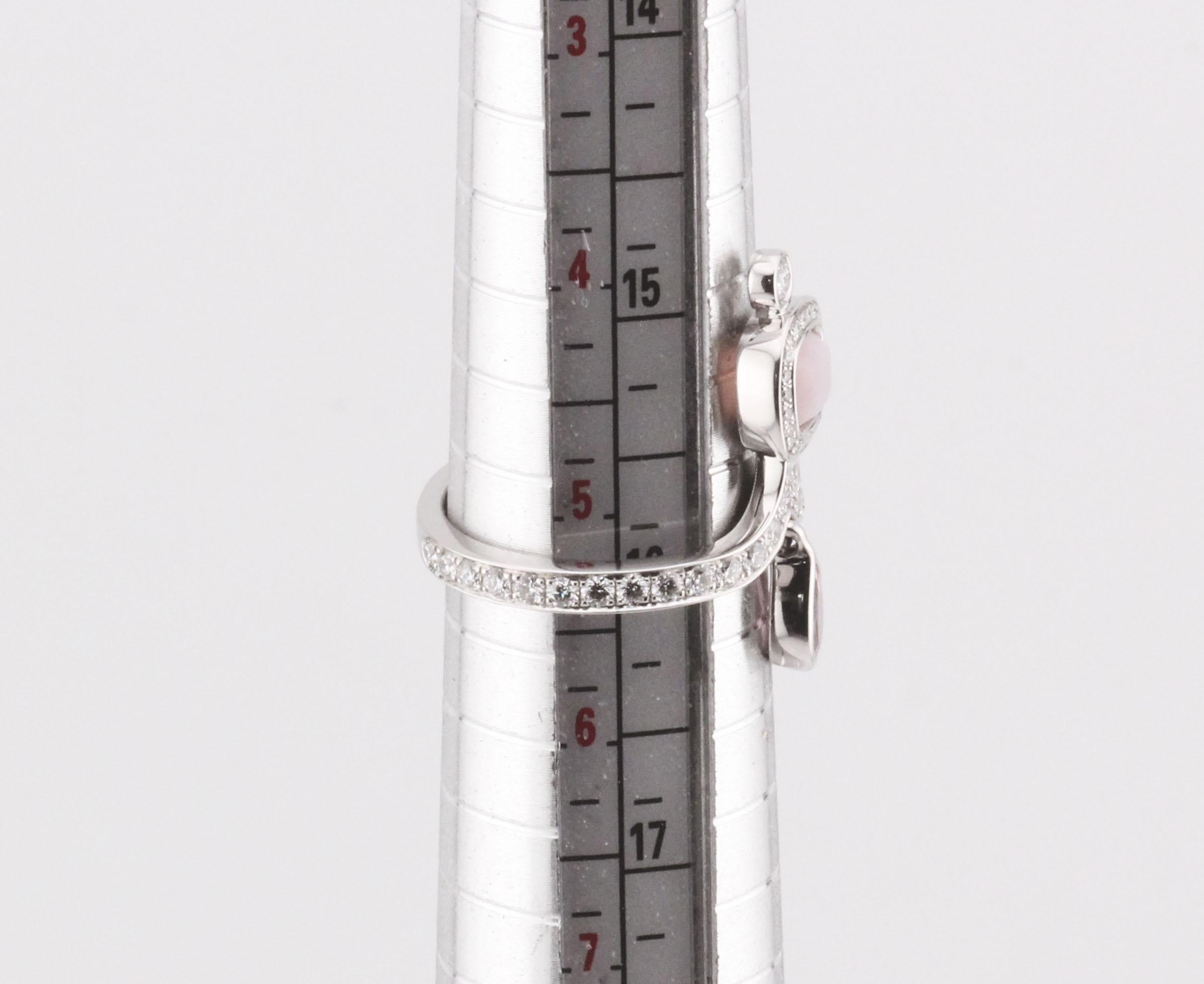 Hermes Diamond Pink Opal Tourmaline 18k White Gold Ring Size 5.5 in vendita 4