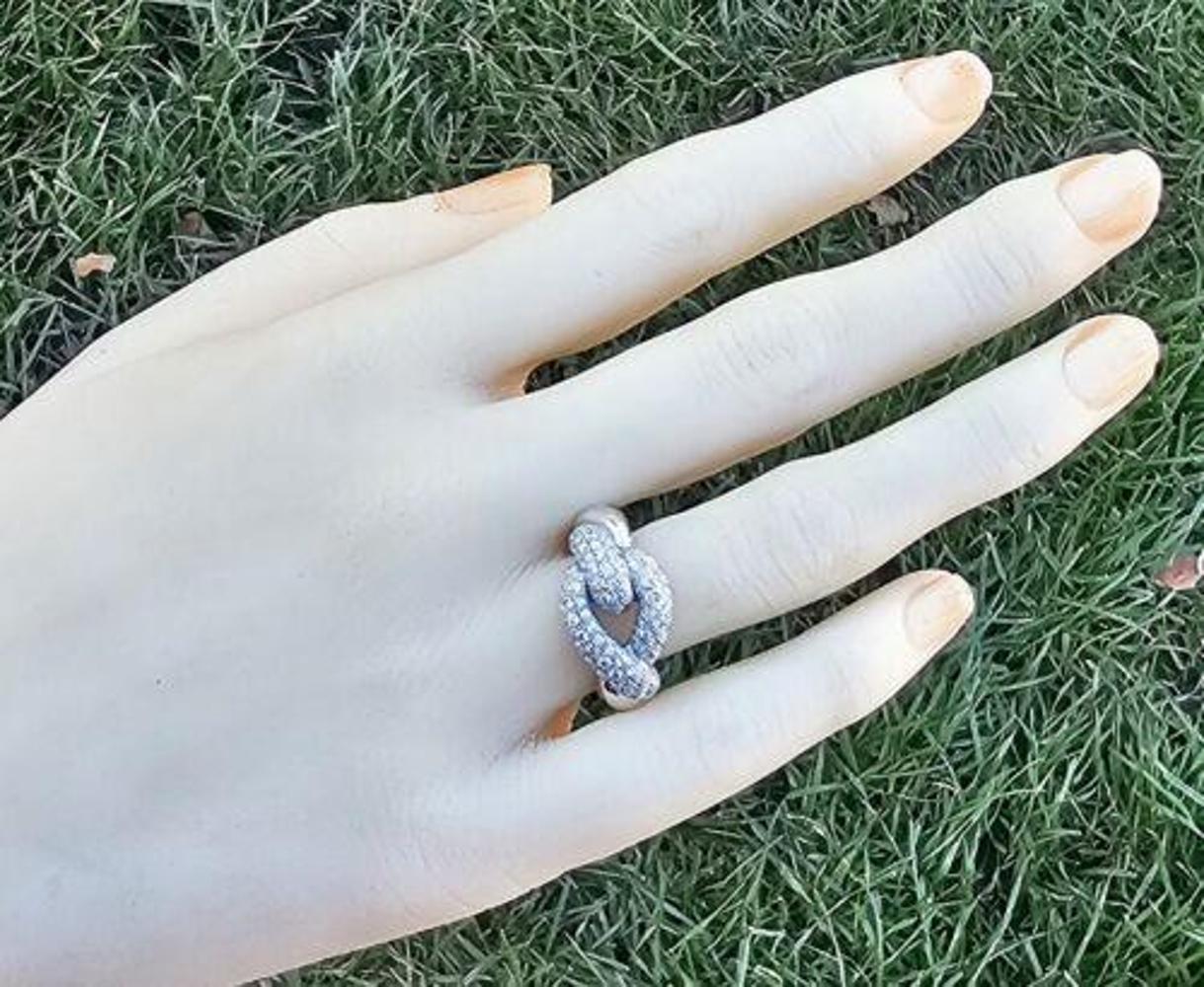 Hermes Diamond Ring Pave Love Knot Twist Or blanc 18k Taille 52 US 6.25 Pour femmes en vente