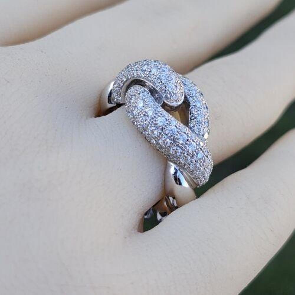 Hermes Diamond Ring Pave Love Knot Twist Or blanc 18k Taille 52 US 6.25 en vente 1
