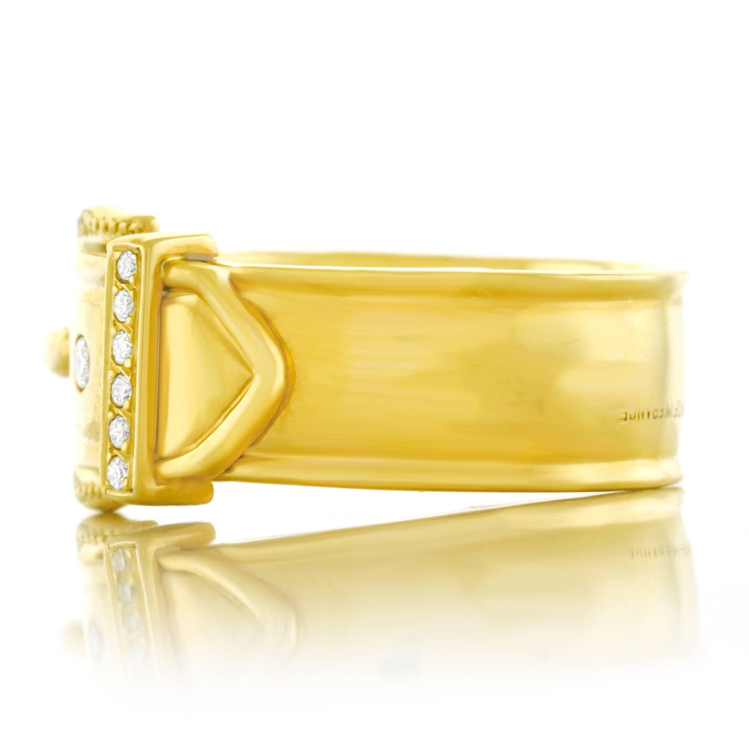 Hermes Diamond Set Gold Buckle Ring 3