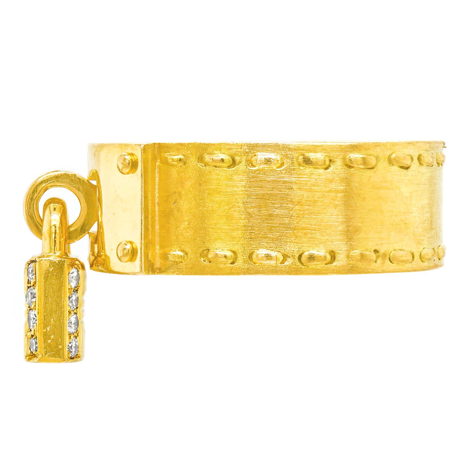 Hermes Diamond-Set Gold Lock Ring 2