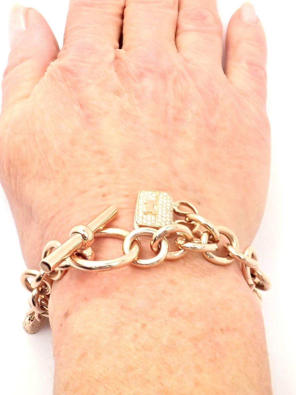 Hermes Diamond Signature Iconic Bag Charms Rose Gold Link Bracelet For Sale 5