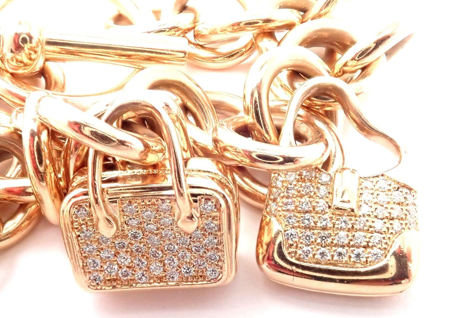 Hermes Diamond Signature Iconic Bag Charms Rose Gold Link Bracelet For Sale 2