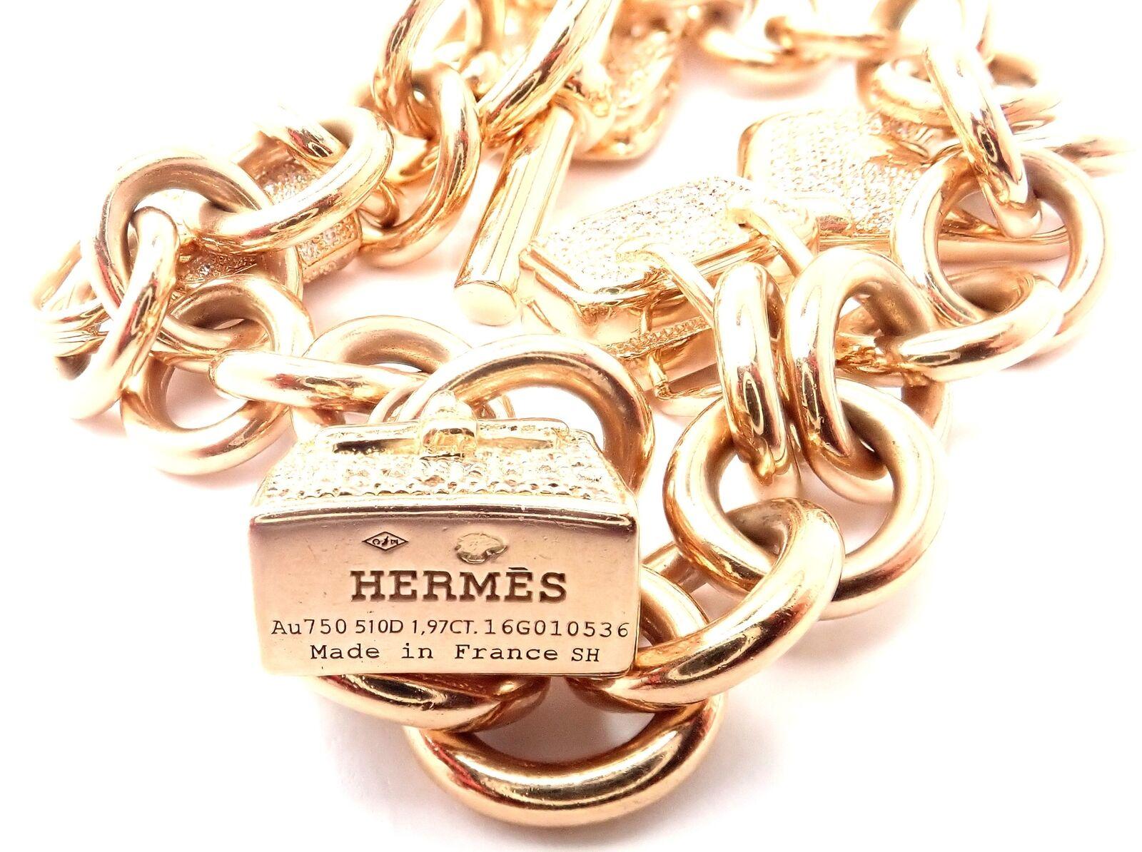 Hermes Signature Diamond Iconic Bag Charms Bracelet à maillons en or rose en vente 3