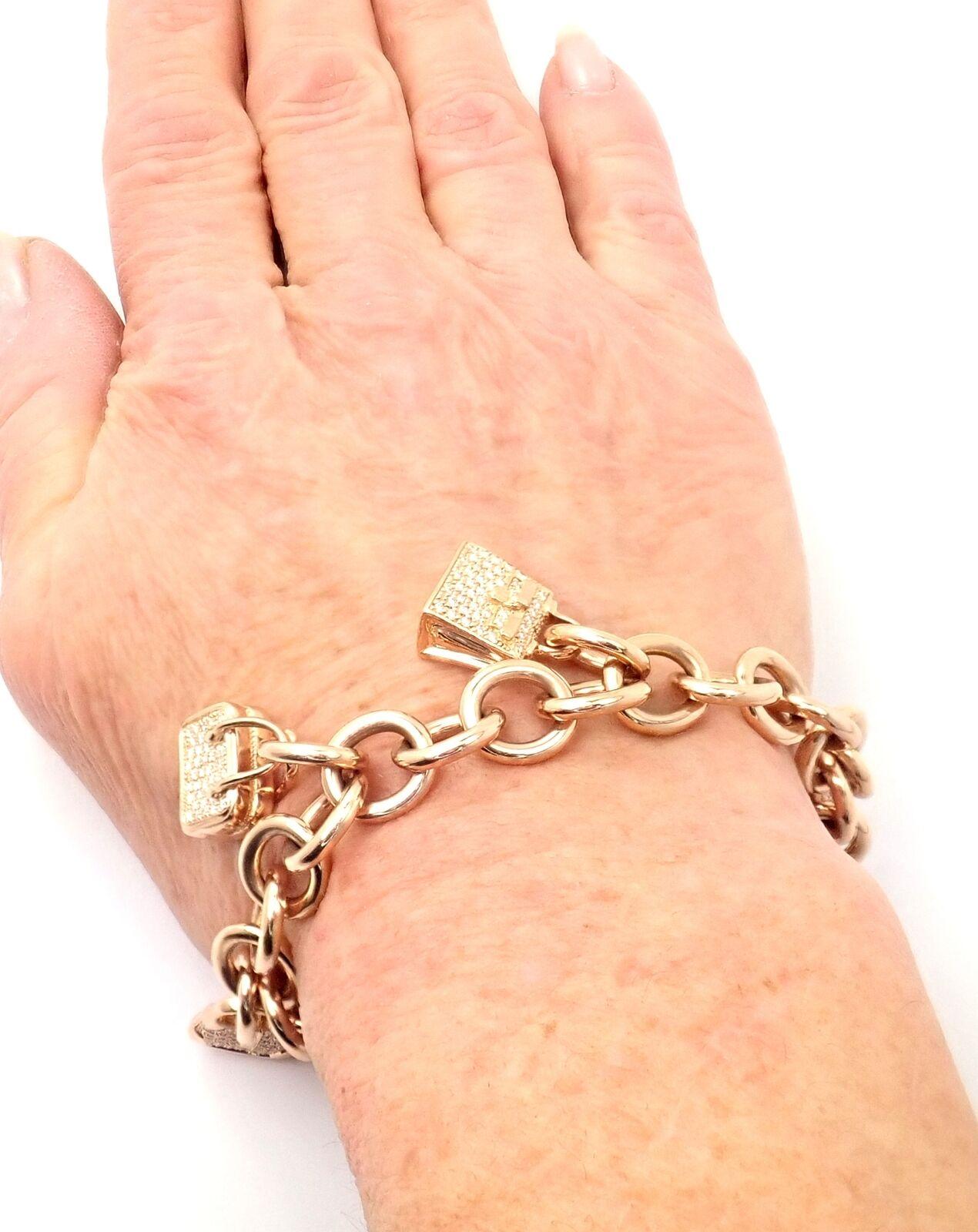 Hermes Diamond Signature Iconic Bag Charms Rose Gold Link Bracelet For Sale 1