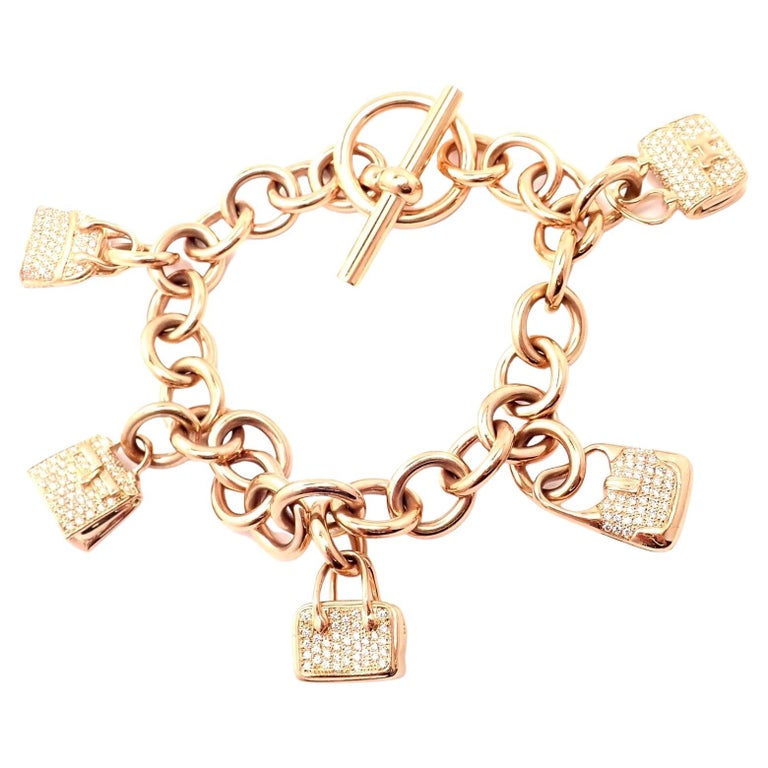 Hermes Crazy Caleche Rose Gold Silver Charm Bracelet Au 750 