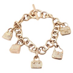 Used Hermes Diamond Signature Iconic Bag Charms Rose Gold Link Bracelet