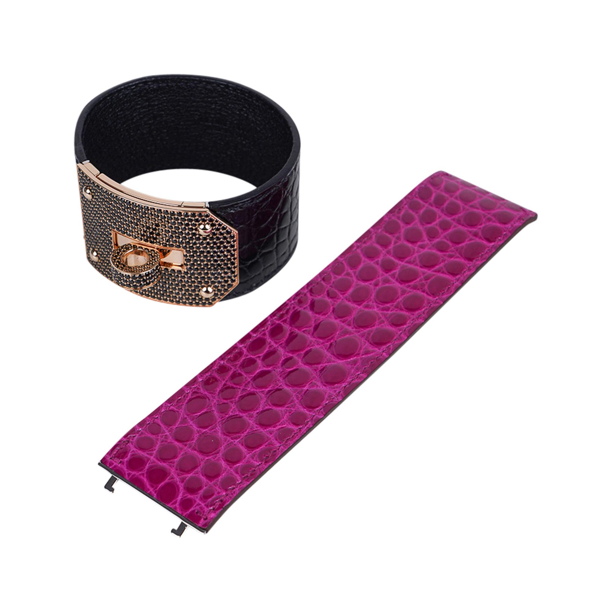 Hermes Diamond / Spinel Kelly Cuff Bracelet 18k Gold 6 Interchangeable Straps 9