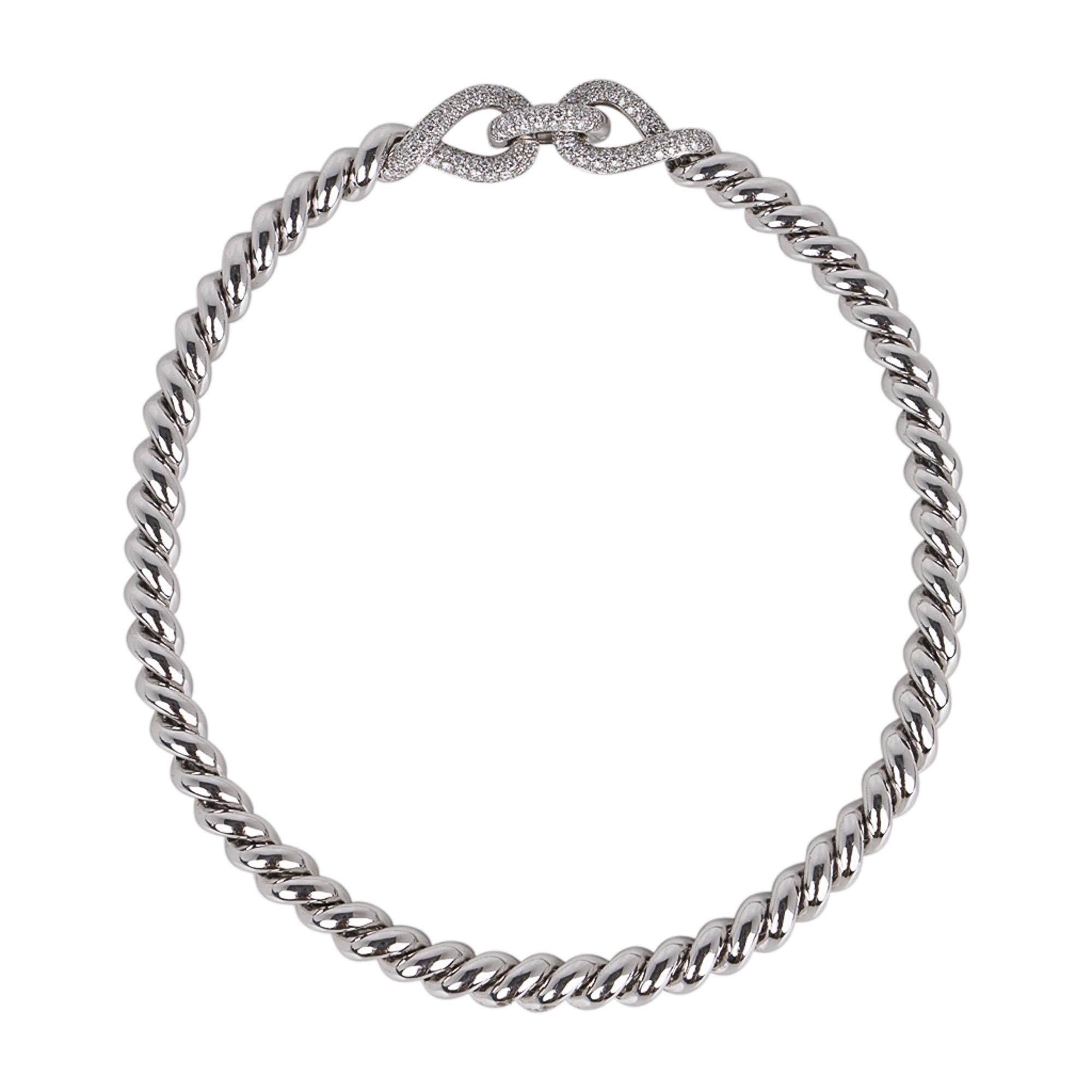 Hermes Diamond Torsade Necklace 18K White Gold Necklace For Sale 7