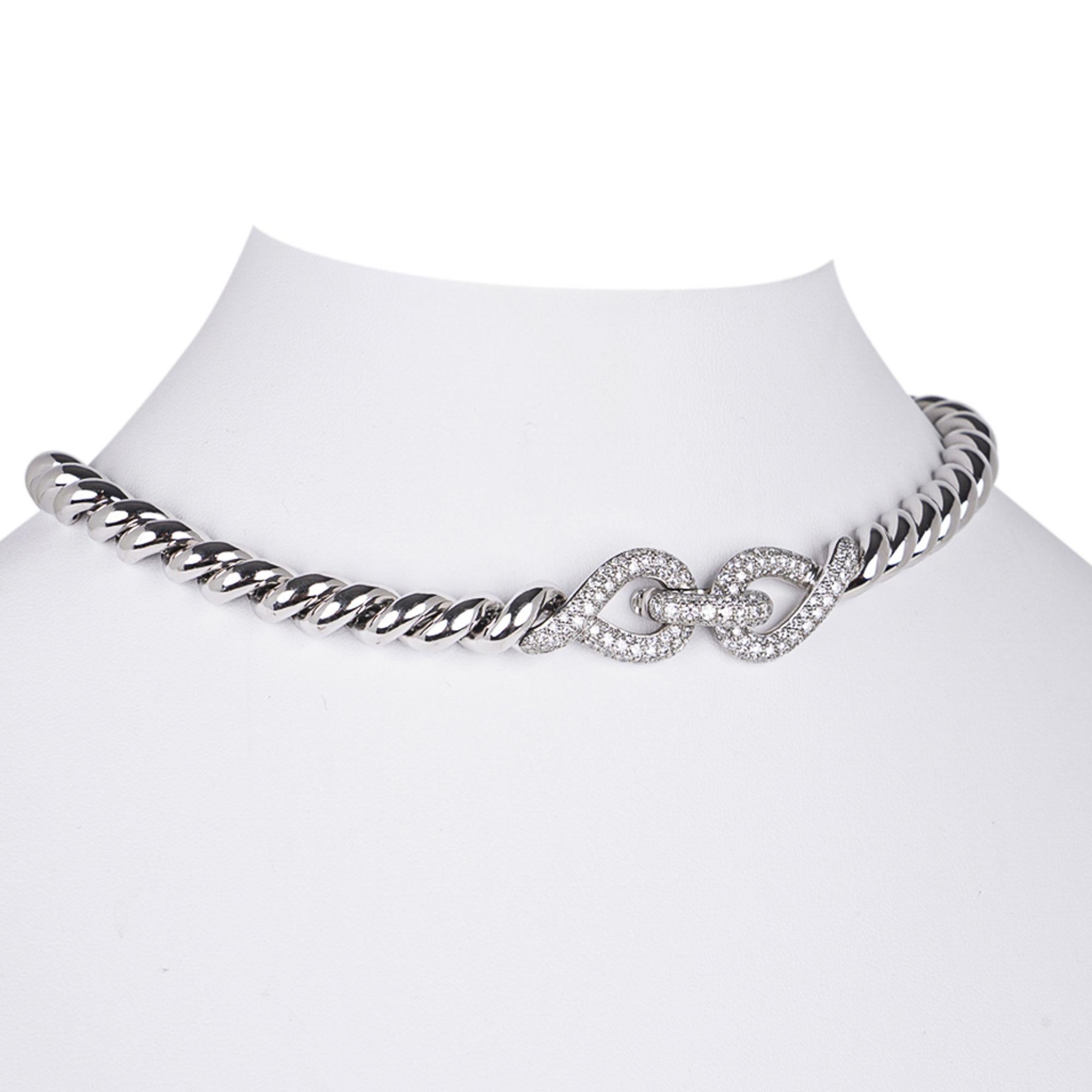 Brilliant Cut Hermes Diamond Torsade Necklace 18K White Gold Necklace For Sale