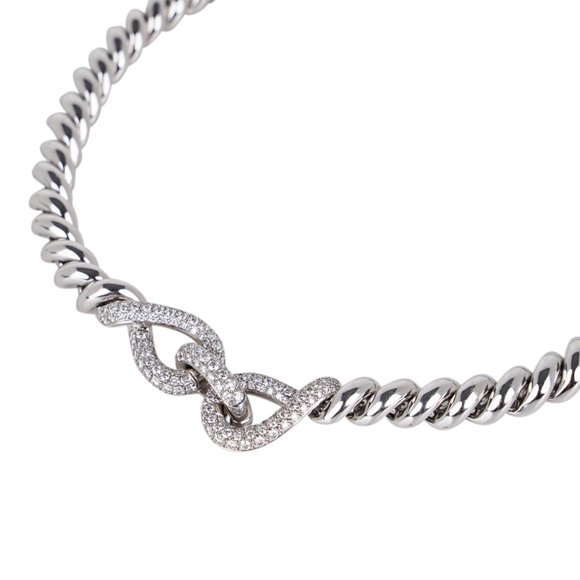 Hermes Diamond Torsade Necklace 18K White Gold Necklace In New Condition For Sale In Miami, FL