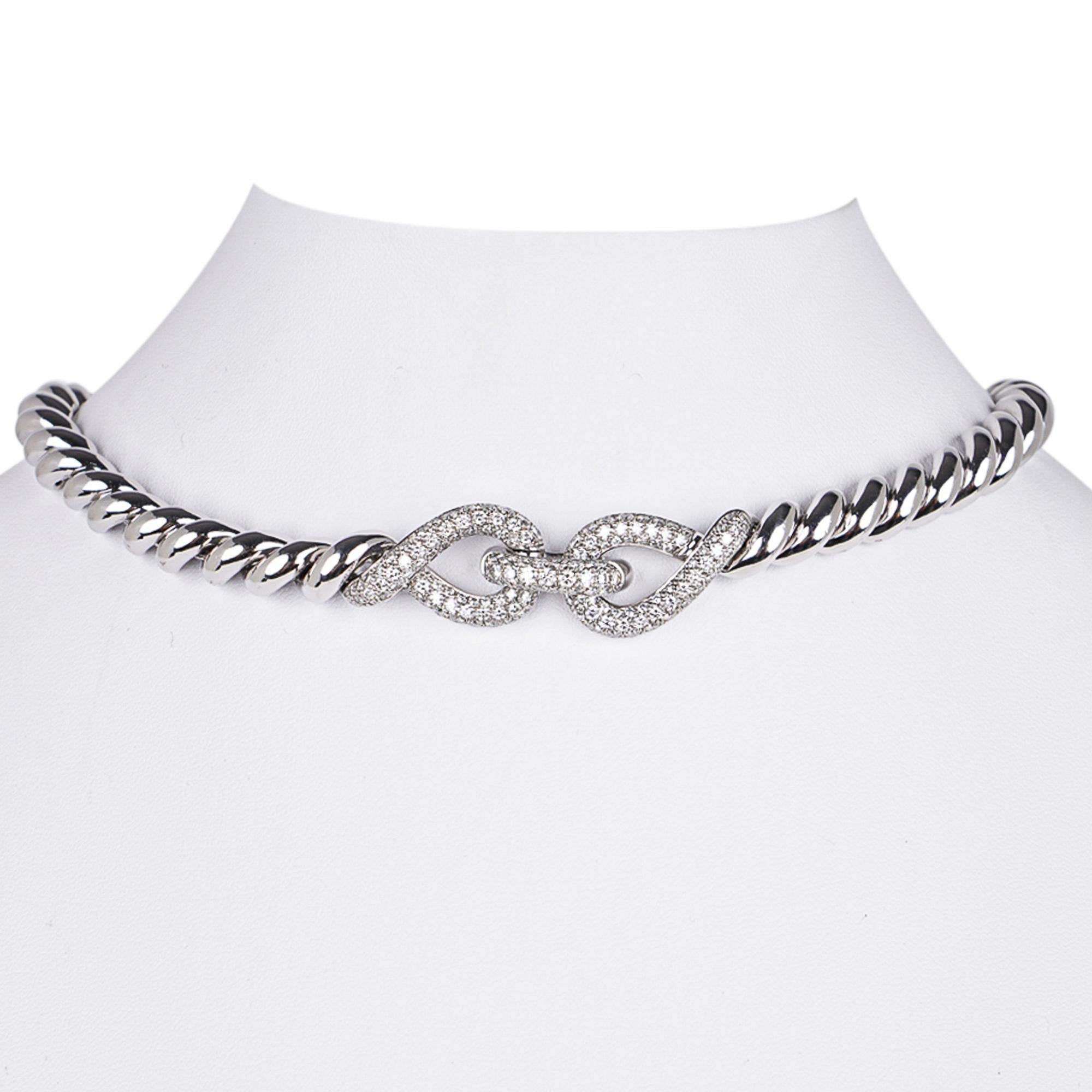 Women's Hermes Diamond Torsade Necklace 18K White Gold Necklace For Sale