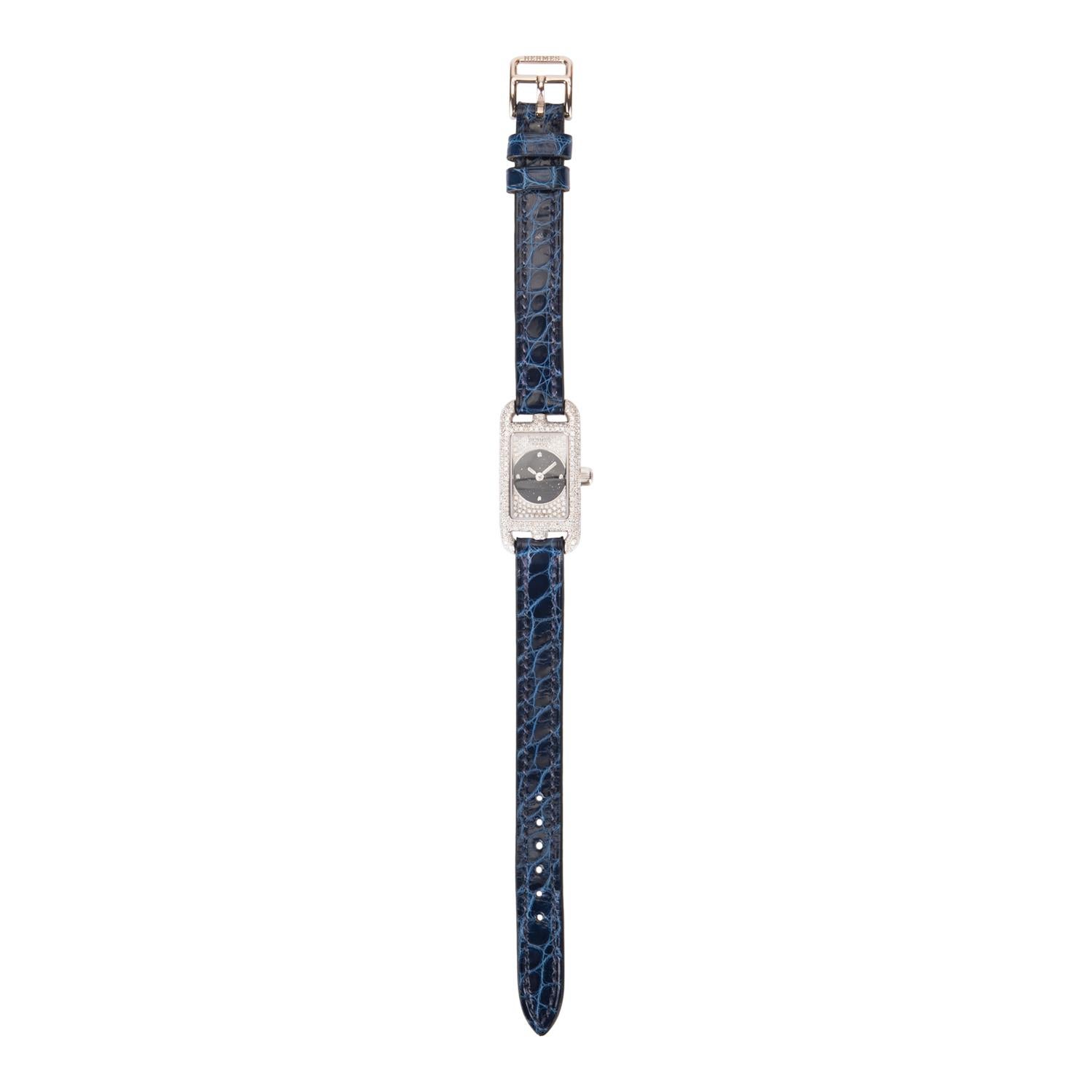 Contemporary Hermes Diamond Watch Nantucket Aventurine 18Kt White Gold Limited Edition