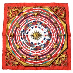 Hermes "Dies et Hore" 40 cm Red Astrology Print Silk Scarf