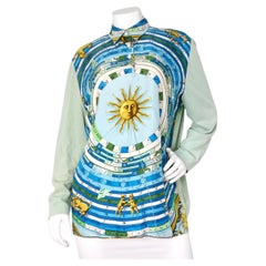 Hermes "Dies et Hore" Astrological Sun Print Silk Blouse circa 1980s