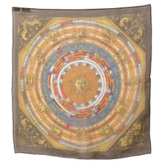 Used Hermes Dies et Hore by F. Faconnet Mousseline Silk Scarf
