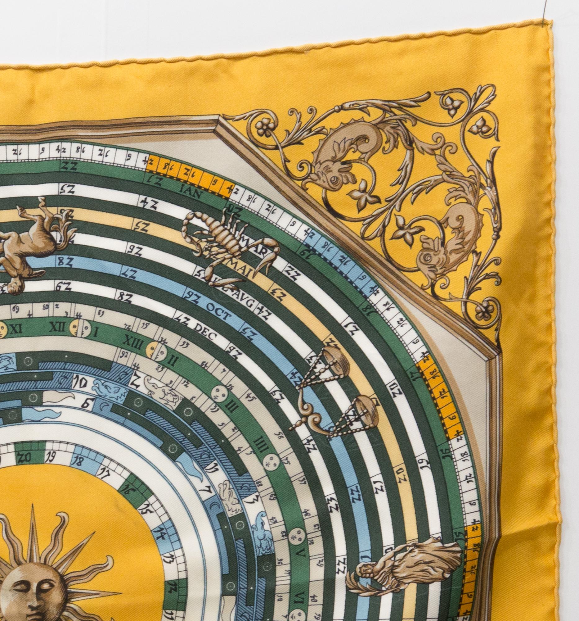Hermes Dies et Hore by F. Faconnet Silk Gavroche Scarf In Good Condition For Sale In Paris, FR