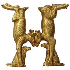 Hermès Doe and Dog Forming an H Brooch in Golden Metal 