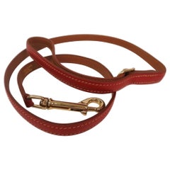 Hermes Dog Red and Brown Leather Gold Pet Dog Leash Only in Box