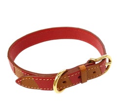 Hermes Dog Red Leather Gold Pet Dog Two Piece Leash and Collar Set
