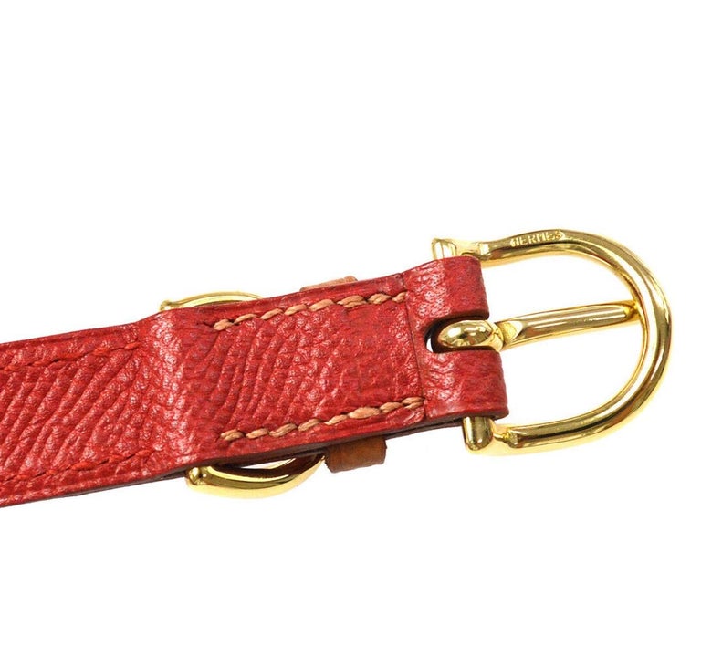 Hermes Dog Red Leather Gold Pet Dog Two Piece Leash and Collar Set at