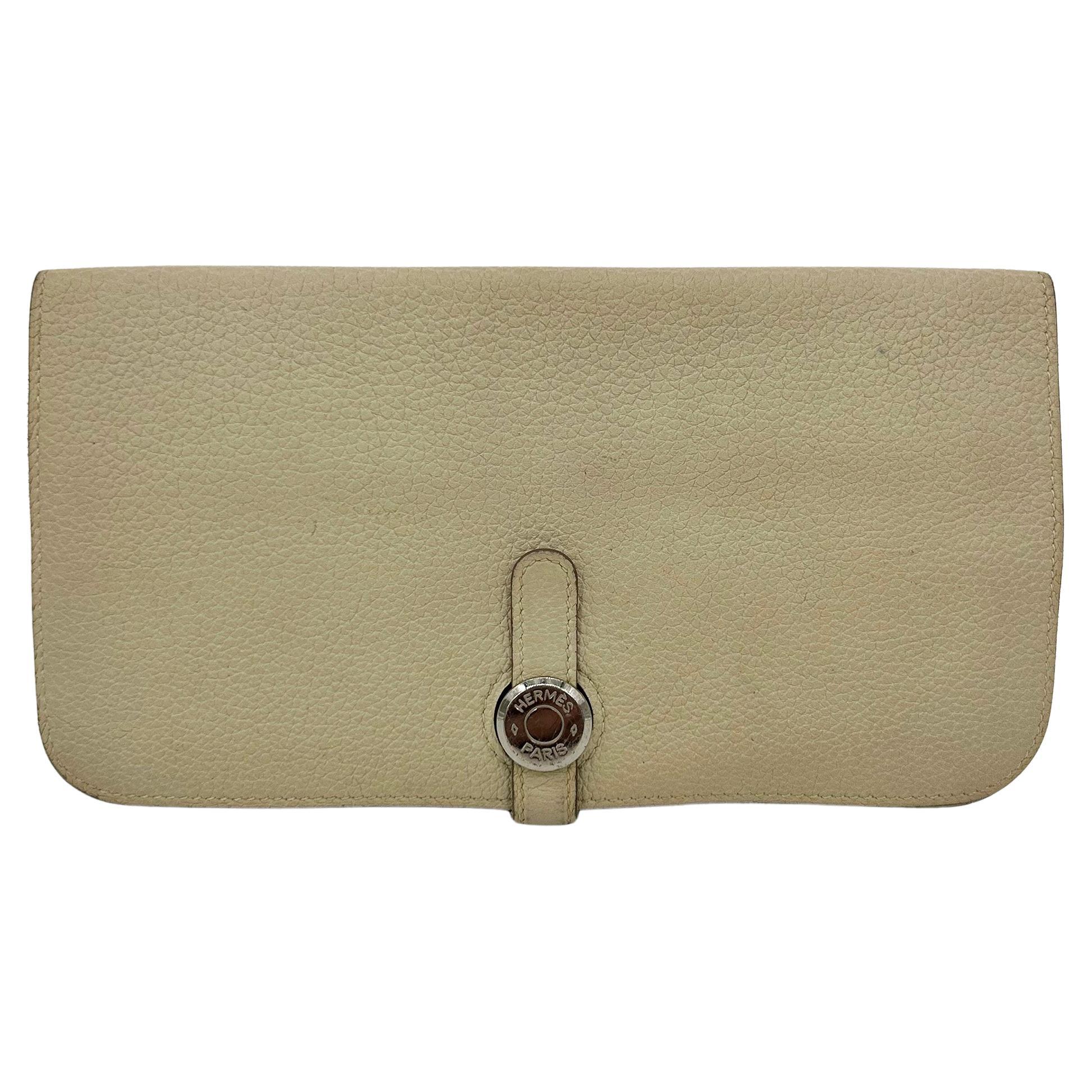 Hermes Dogon Beige Clemence Leather Bi Fold Wallet