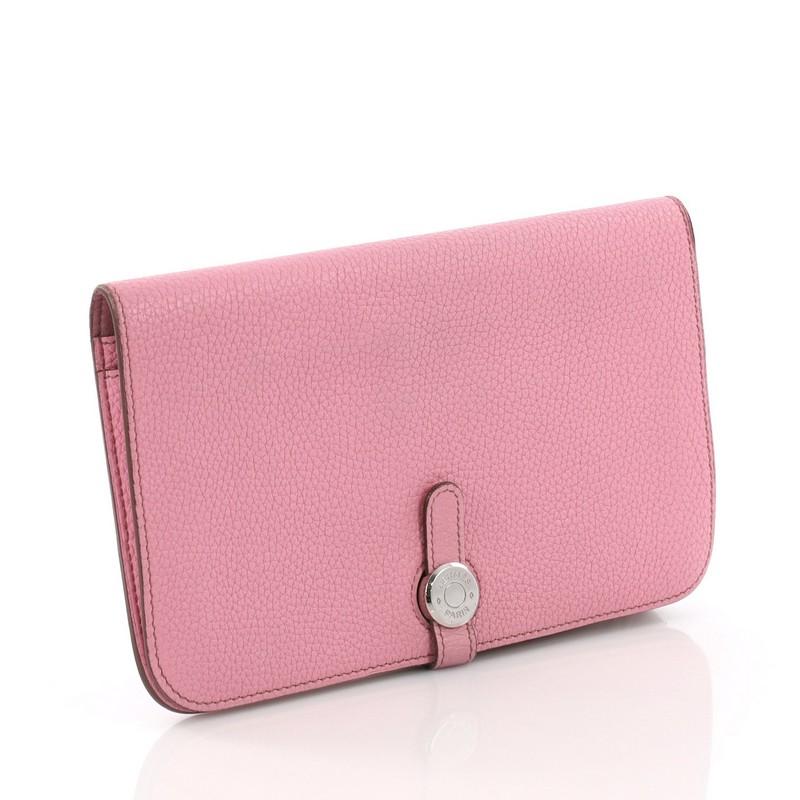 Pink Hermes Dogon Duo Combined Wallet Leather