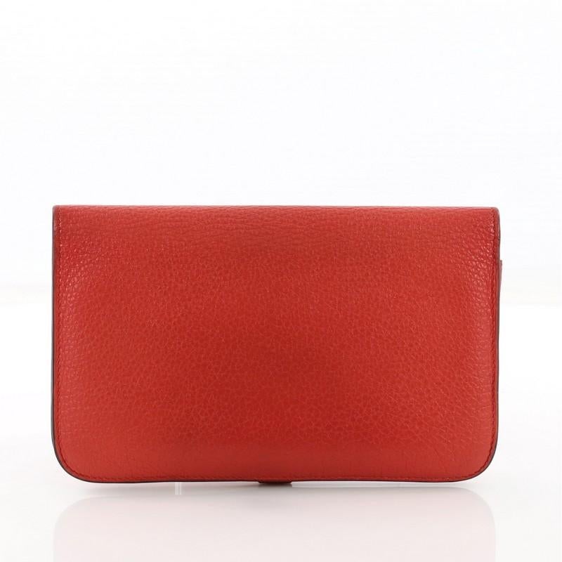 Red Hermes Dogon Duo Combined Wallet Leather