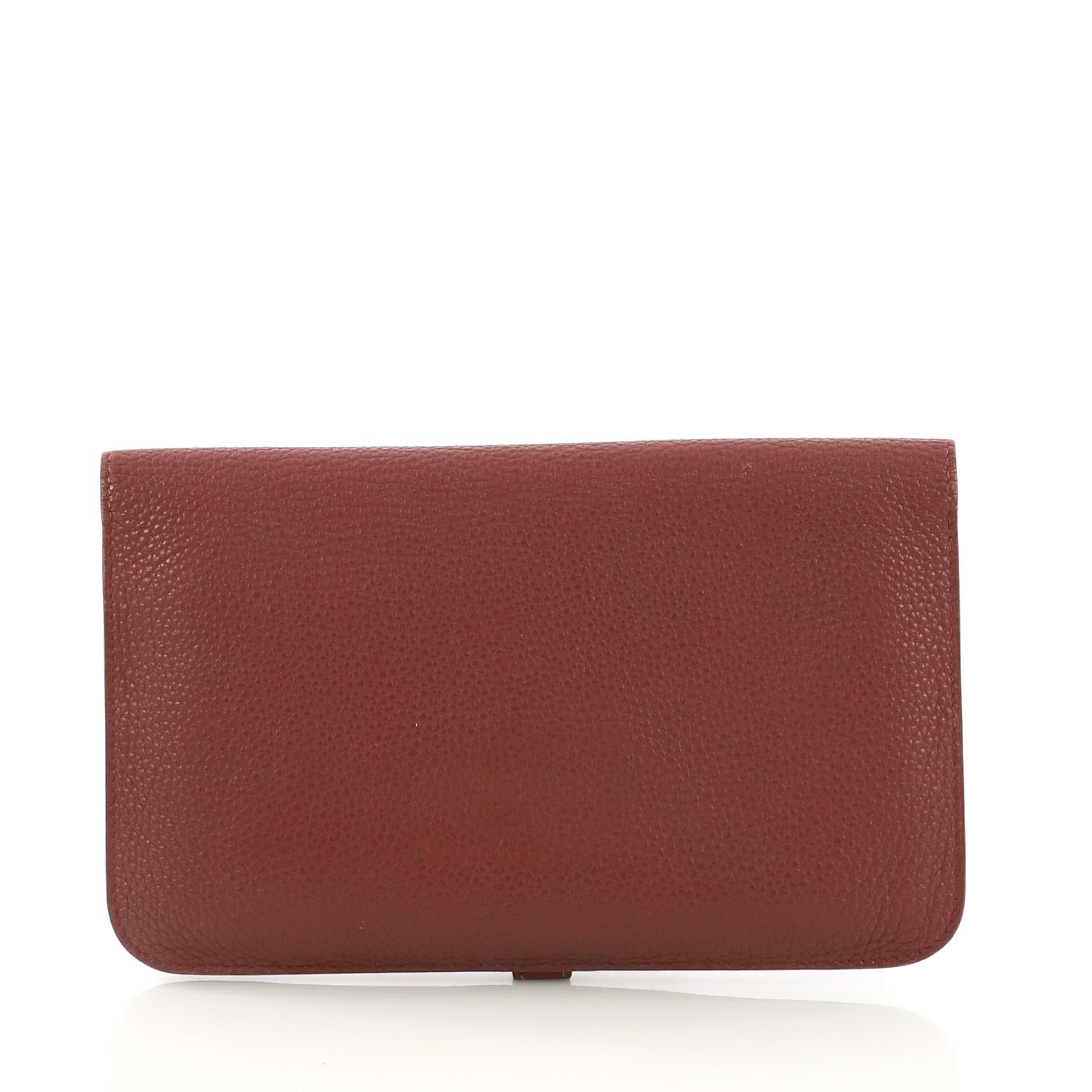 Brown Hermes Dogon Duo Combined Wallet Leather