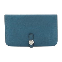 Hermes Vert Anis Clemence Leather Dogon GM Wallet - Yoogi's Closet