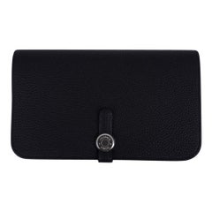 Hermes Dogon Duo Brieftasche Schwarz Togo Palladium Hardware