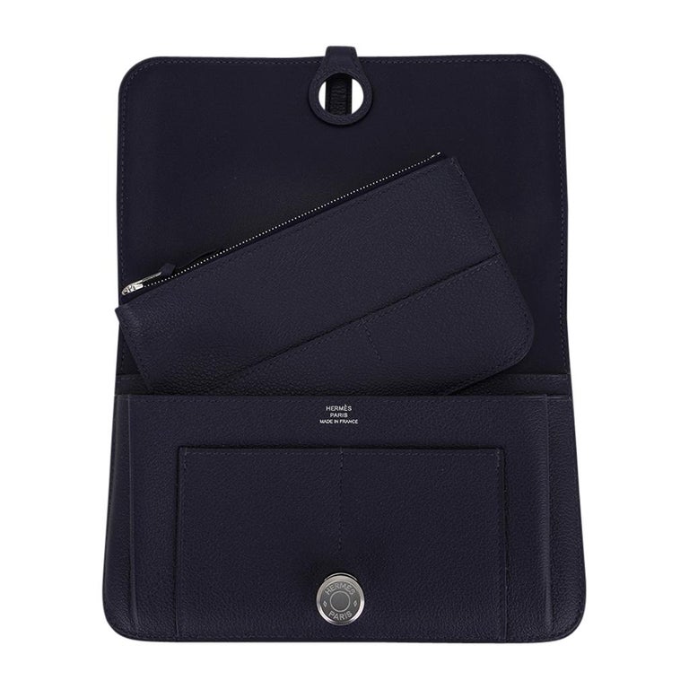 Hermes Dogon Duo Wallet Blue Nuit Evercolor Palladium Hardware For Sale