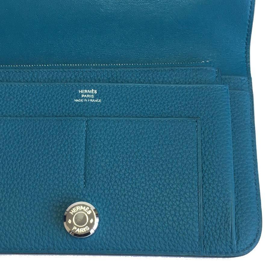 HERMES Dogon Duo Wallet Large Model Blue Togo Leather lined in Lambskin 6