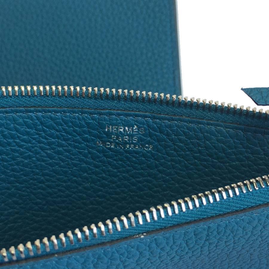 HERMES Dogon Duo Wallet Large Model Blue Togo Leather lined in Lambskin 9