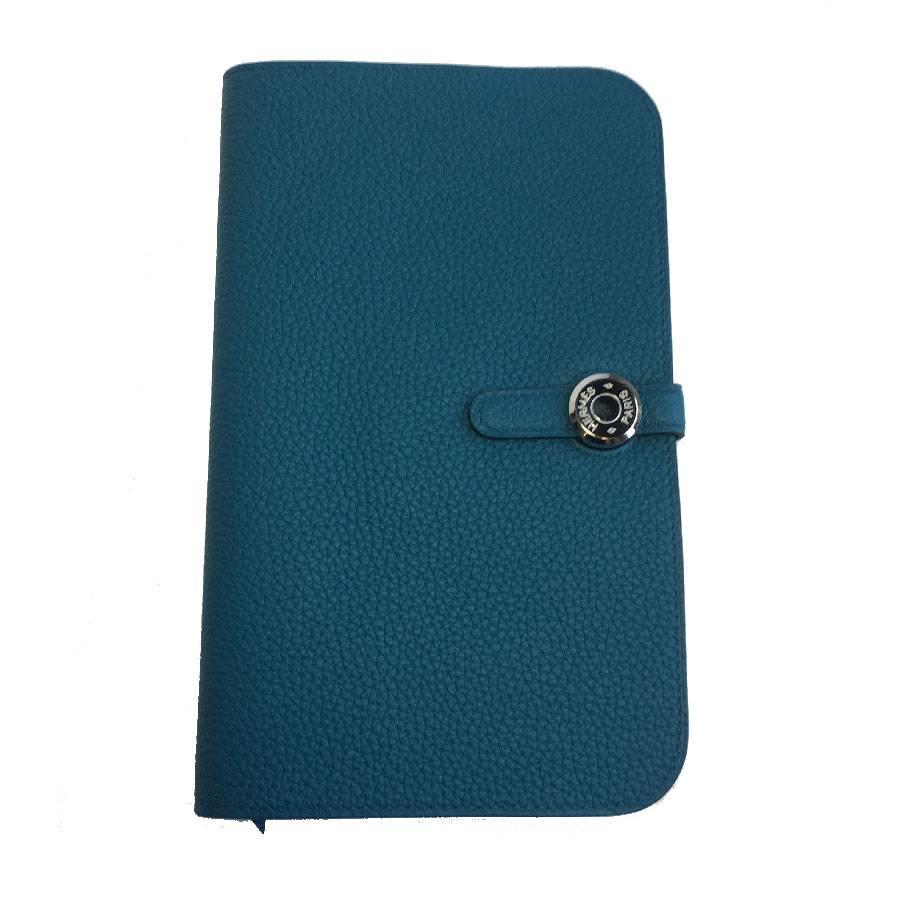 HERMES Dogon Duo Wallet Large Model Blue Togo Leather lined in Lambskin