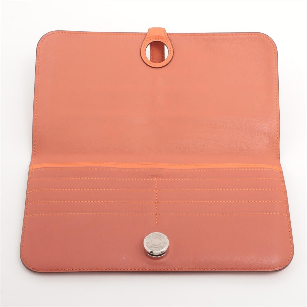 Hermès Dogon Taurillon Clemence Lange Brieftasche Orange Damen
