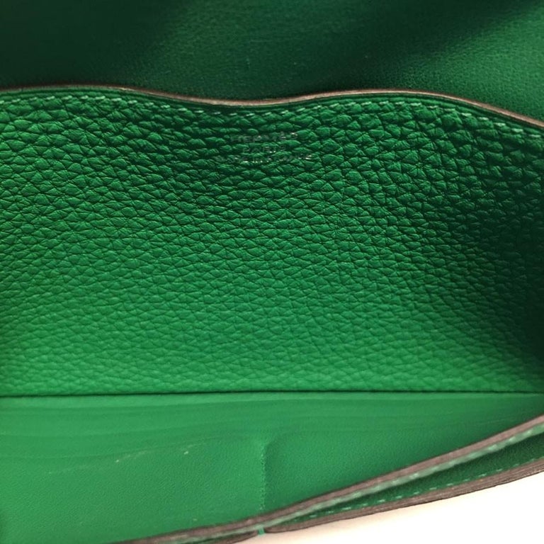 Hermes - Dogon Wallet/Purse in Bamboo Green leather. Open inside view.