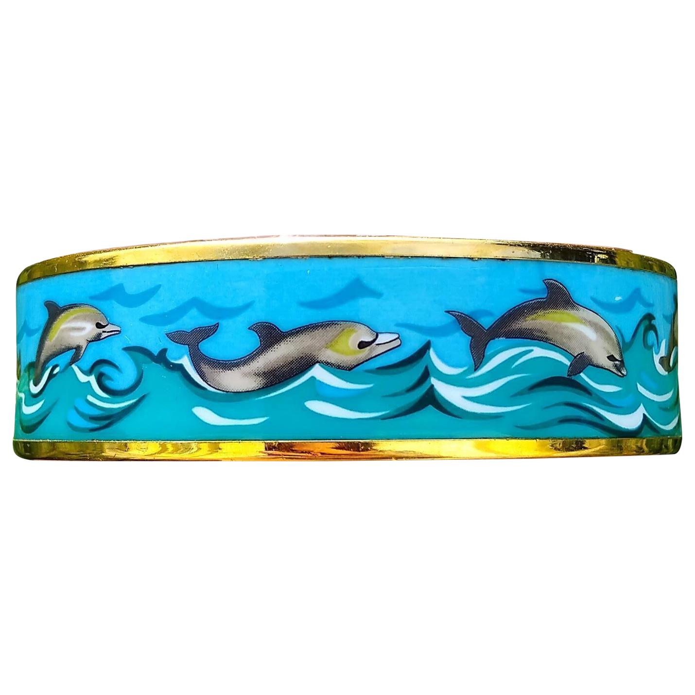 Hermès Dolphins Print Enamel Bracelet Ghw Size 70 For Sale 6