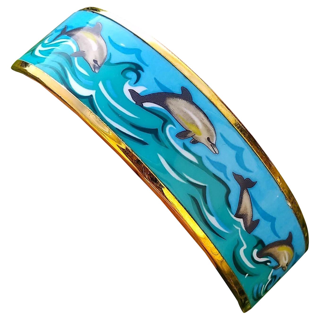 Hermès Dolphins Print Enamel Bracelet Ghw Size 70 For Sale 7