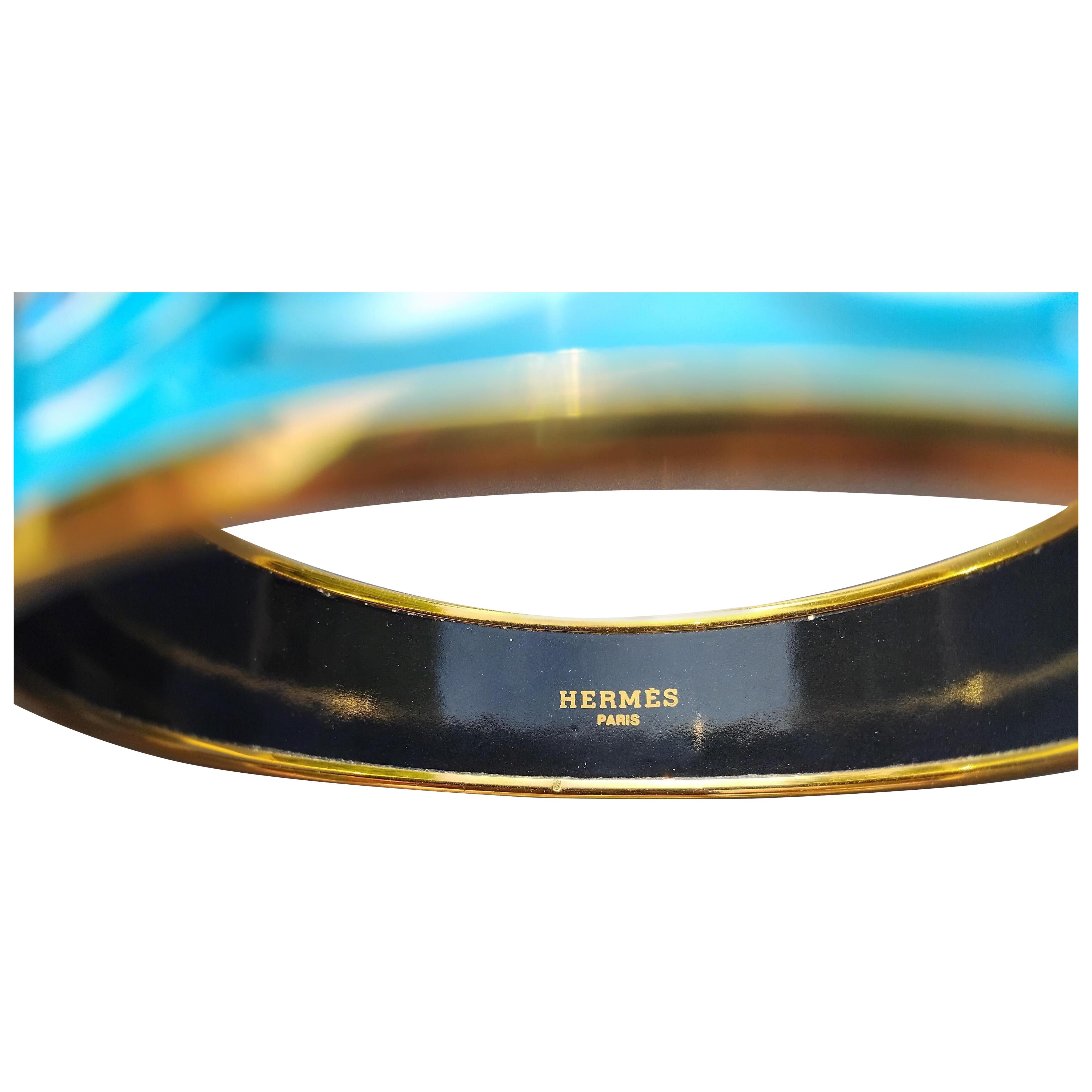 Hermès Dolphins Print Enamel Bracelet Ghw Size 70 For Sale 8