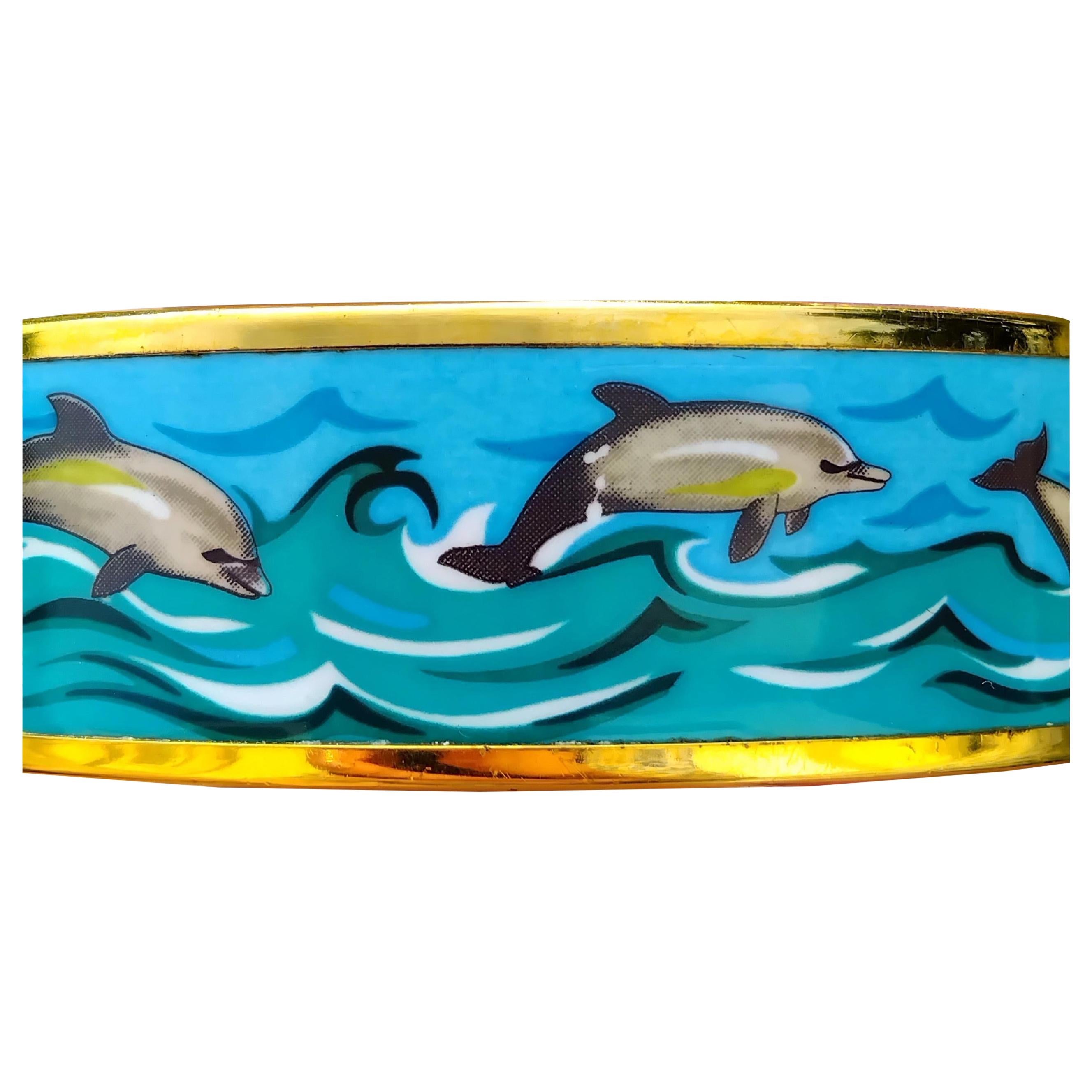 Hermès Dolphins Print Enamel Bracelet Ghw Size 70 For Sale 10